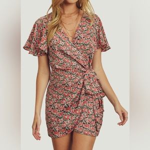 NWOT Floral Print Wrap Mini Dress